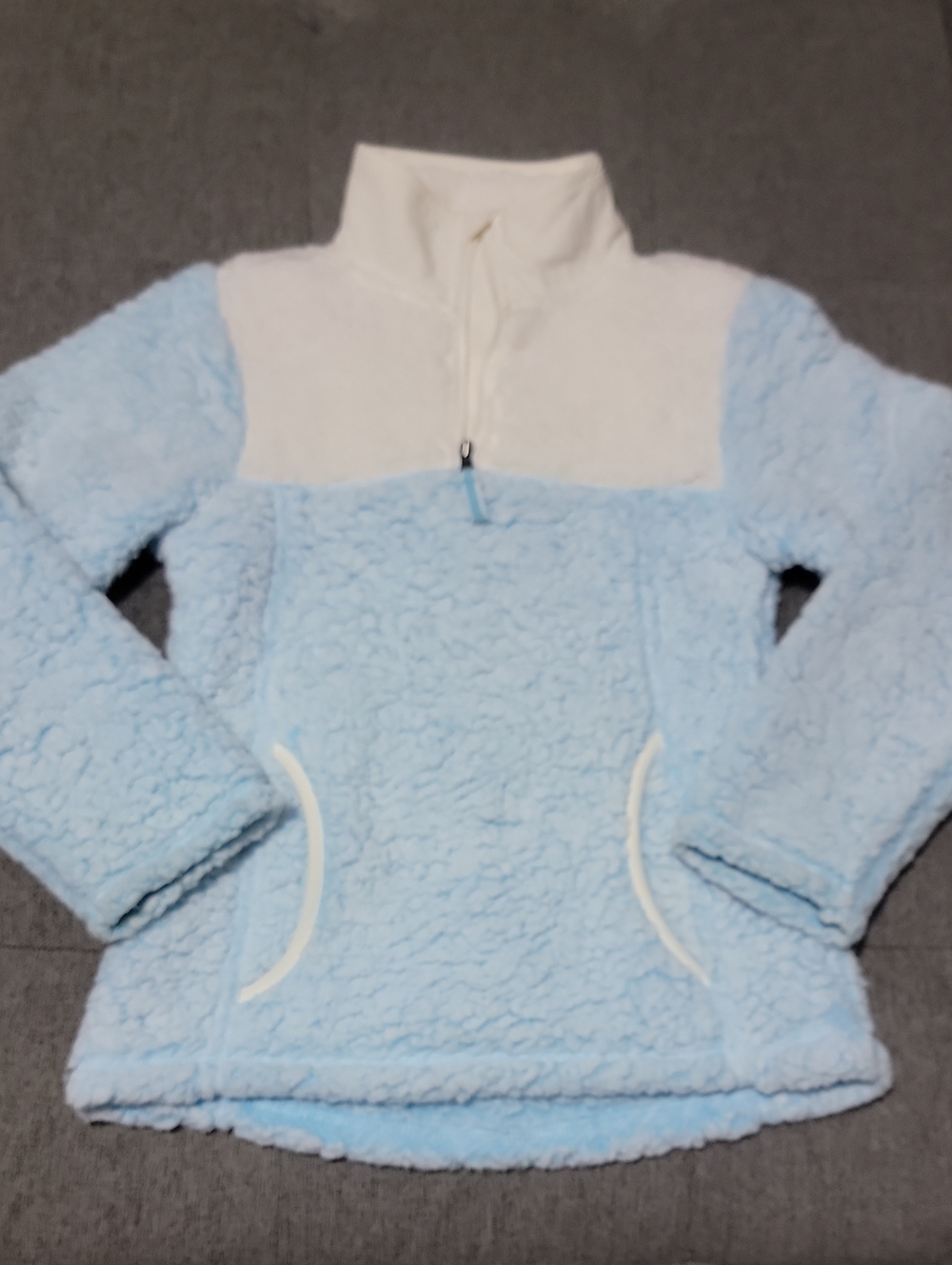 wonder nation Light Blue & Cream Sherpa Quarter-Zip Pullover M(7-8)